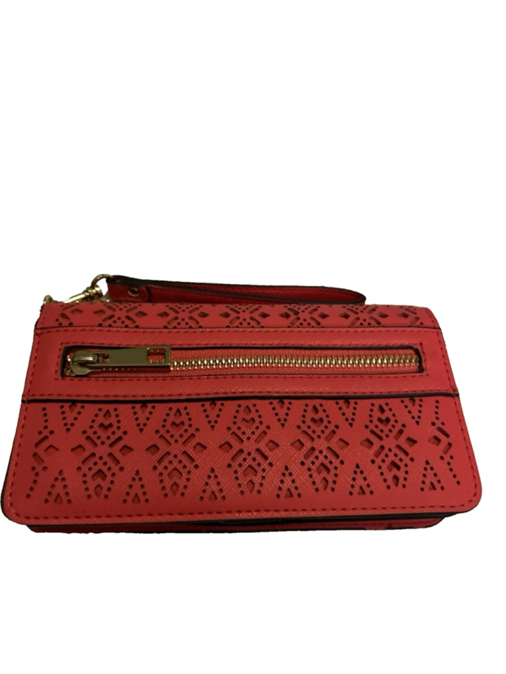Trendy Wallet Orange with Gold Hardware Clutch Strap Two Inside Pockets
